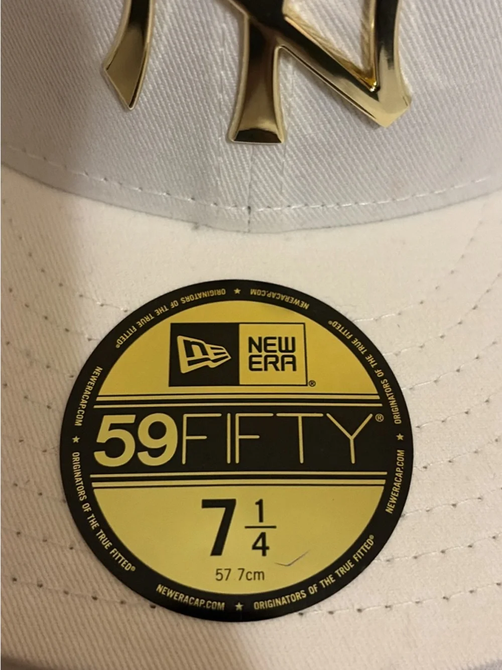 New Era White Cap with Gold NY Metal Logo